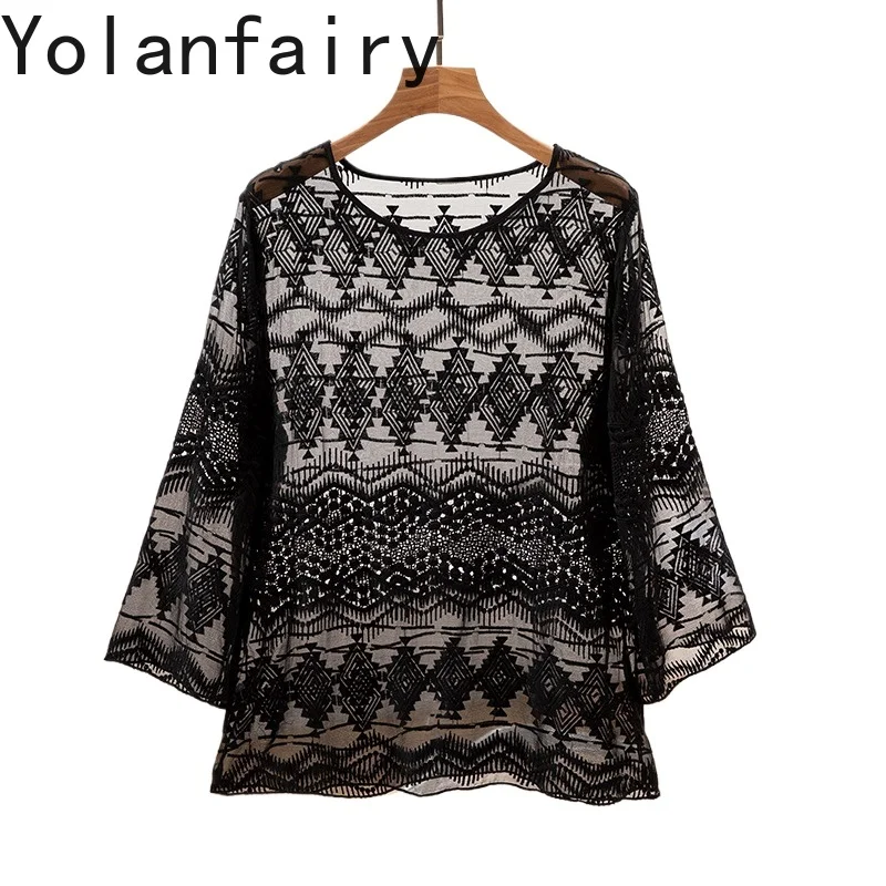YOLANFAIRY 100% Mulberry Silk Blouse Woman Elegant Embroidery Sun-protective Pullovers Summer Top T-shirt Lady Tops and Blouses
YOLANFAIRY 100% Mulberry Silk Blouse Woman Elegant Embroidery Sun-protective Pullovers Summer Top T-shirt Lady Tops and Blouses