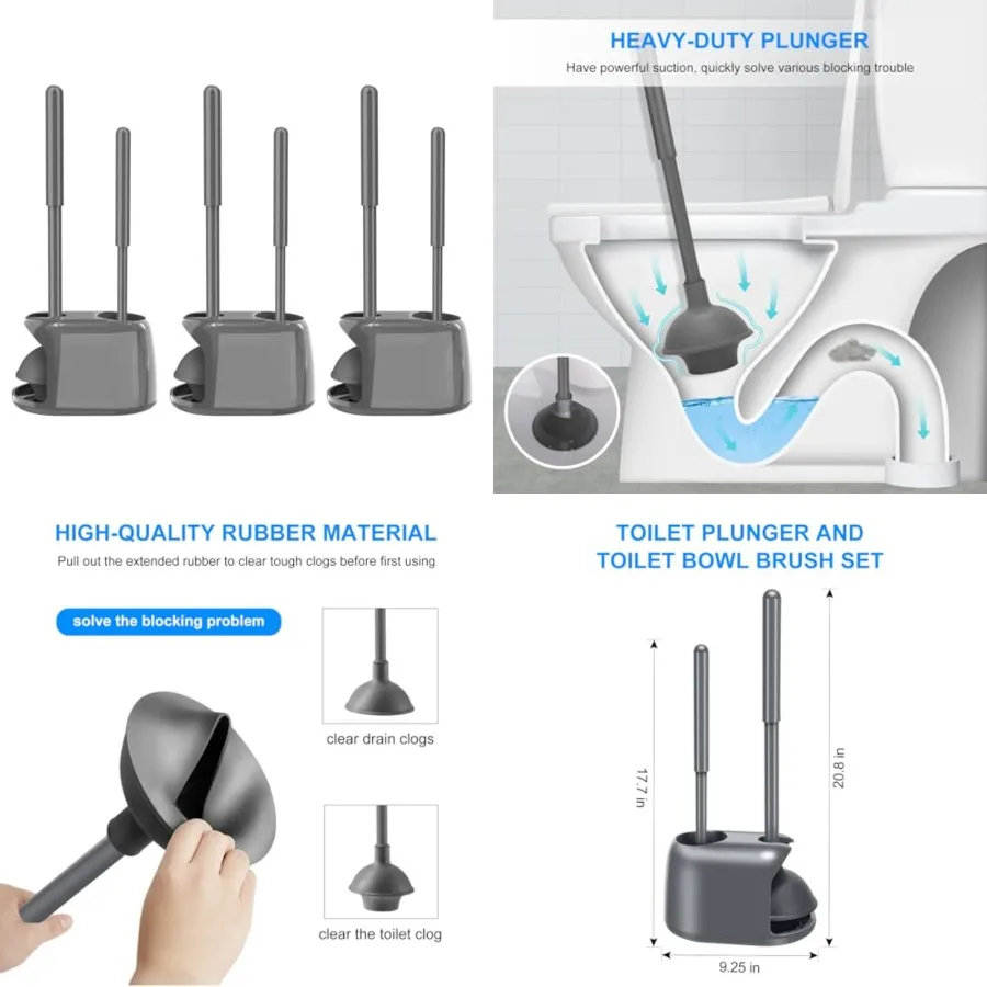 Toilet Brush and Plunger Set, 3 Pack Toilet Plungers for Bathroom with Holder Heavy Duty Toilet Bowl Brush and Holder Hidden fo
Toilet Brush and Plunger Set, 3 Pack Toilet Plungers for Bathroom with Holder Heavy Duty Toilet Bowl Brush and Holder Hidden fo