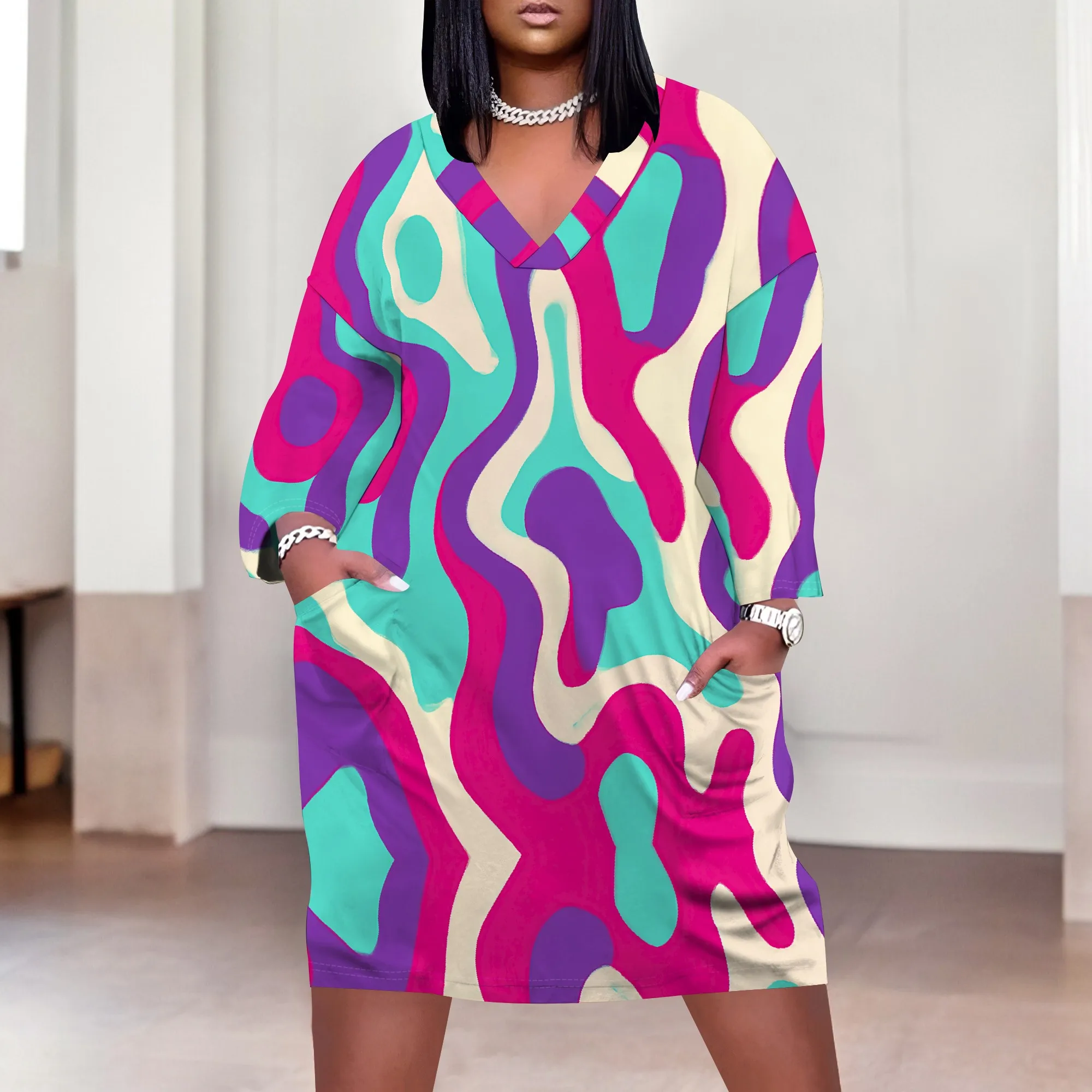 Plus Size Women's Abstract Print V-Neck Dress 2025 New Arrival Casual Chic Dress XL-6XL
Plus Size Women's Abstract Print V-Neck Dress 2025 New Arrival Casual Chic Dress XL-6XL