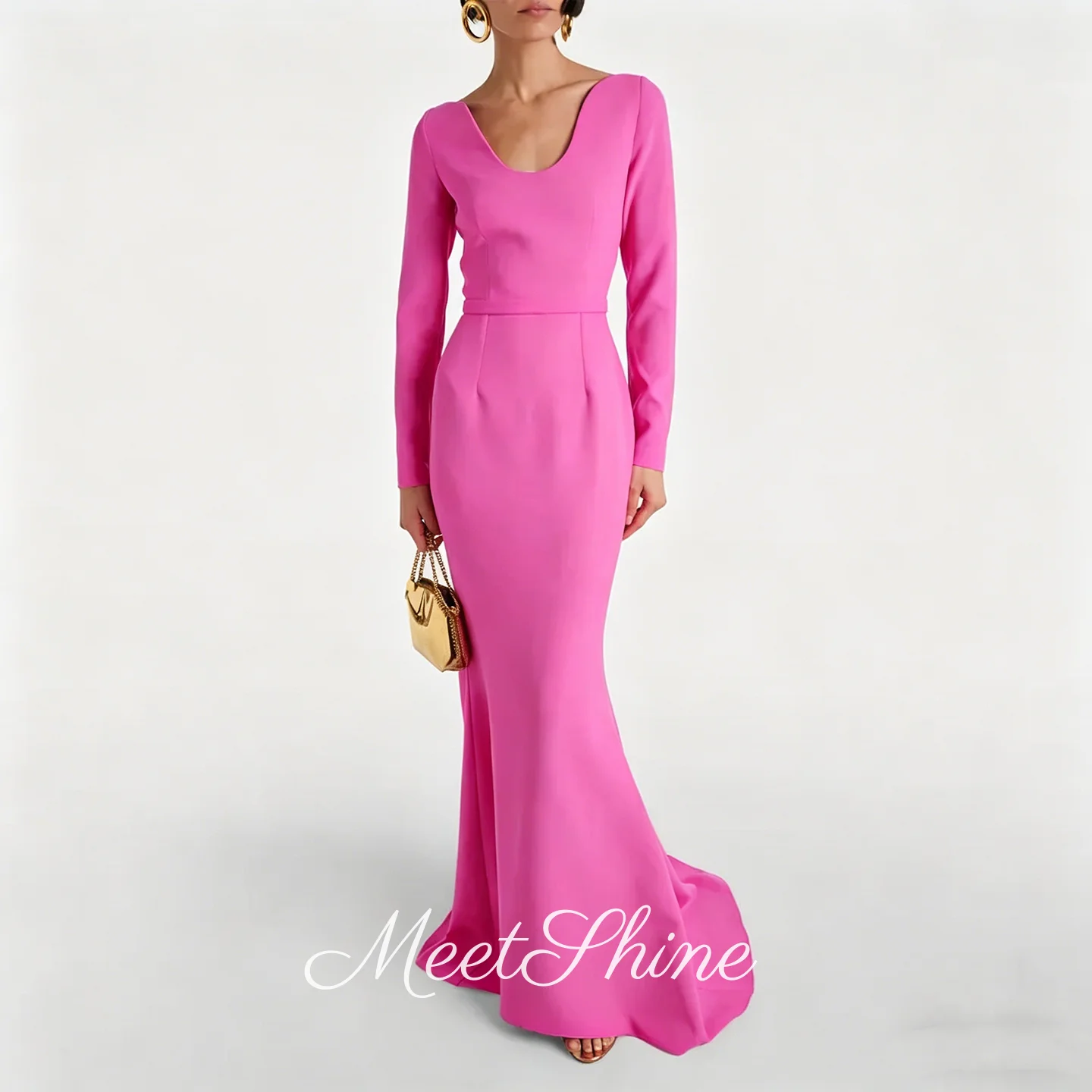 Elegant Pink V-Neck Long Sleeves Satin Evening Dresses Pretty Simple Mermaid Sweep Train Prom Dresses for Women Customized
Elegant Pink V-Neck Long Sleeves Satin Evening Dresses Pretty Simple Mermaid Sweep Train Prom Dresses for Women Customized