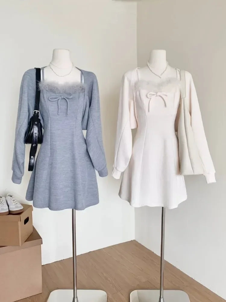 Sweet Solid Knitted Dress 2 Piece Set Women Feather Collar Mini Dresses Long Sleeve Cardigan Autumn Winter Y2K Patchwork Outfits
Sweet Solid Knitted Dress 2 Piece Set Women Feather Collar Mini Dresses Long Sleeve Cardigan Autumn Winter Y2K Patchwork Outfits