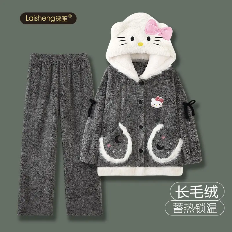 Kawaii Hello Kitty пижамы с капюшоном, 2 шт., топы с длинными рукавами для девочек, брюки, теплые свободные фланелевые плюшевые милые повседневные комплекты домашней одежды
Kawaii Hello Kitty пижамы с капюшоном, 2 шт., топы с длинными рукавами для девочек, брюки, теплые свободные фланелевые плюшевые милые повседневные комплекты домашней одежды
