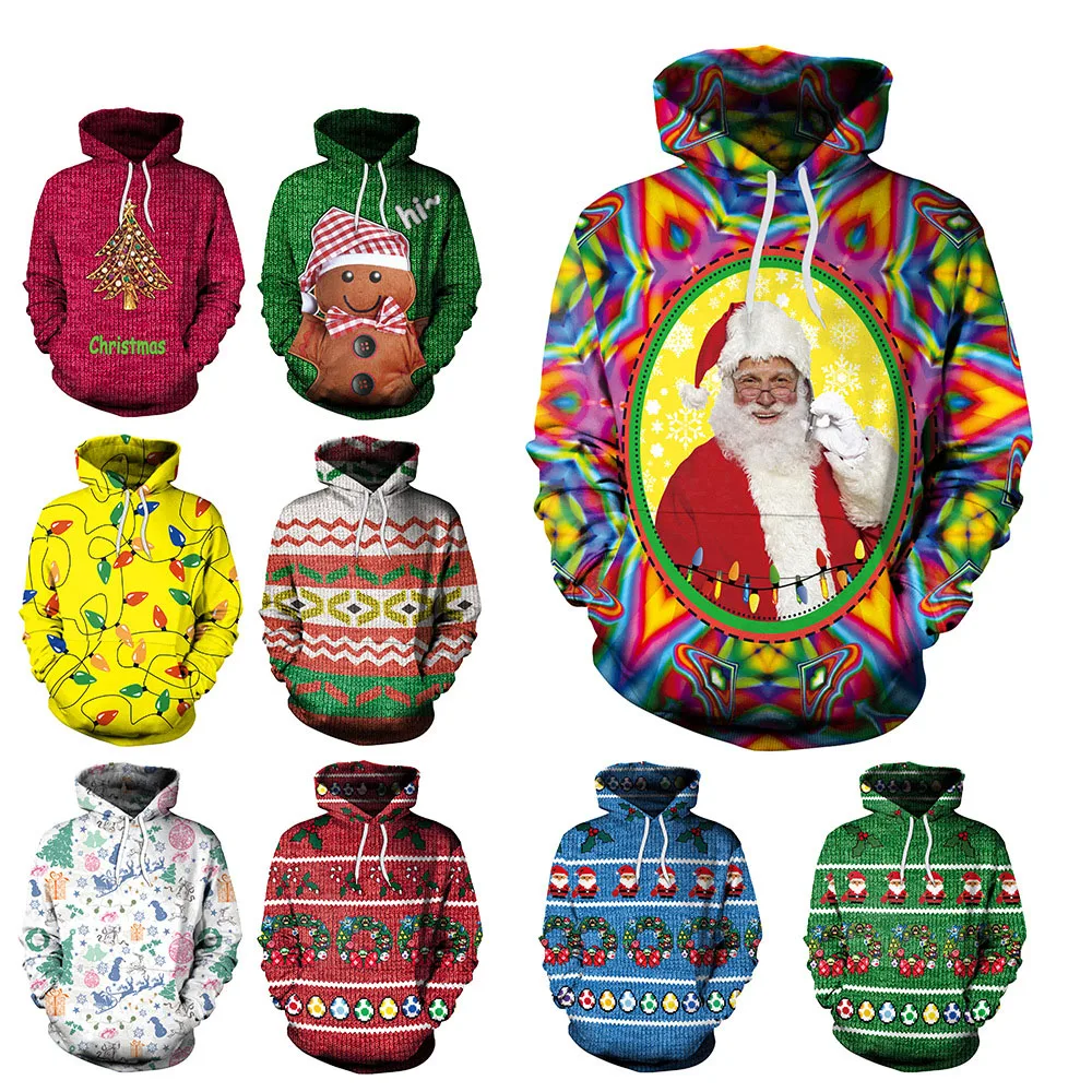 Men Women Santa Ugly Christmas Sweater Hooded Sweatshirts Loose 3D Printed Xmas Pullovers Holiday Party New Year Jumpers Tops
Men Women Santa Ugly Christmas Sweater Hooded Sweatshirts Loose 3D Printed Xmas Pullovers Holiday Party New Year Jumpers Tops