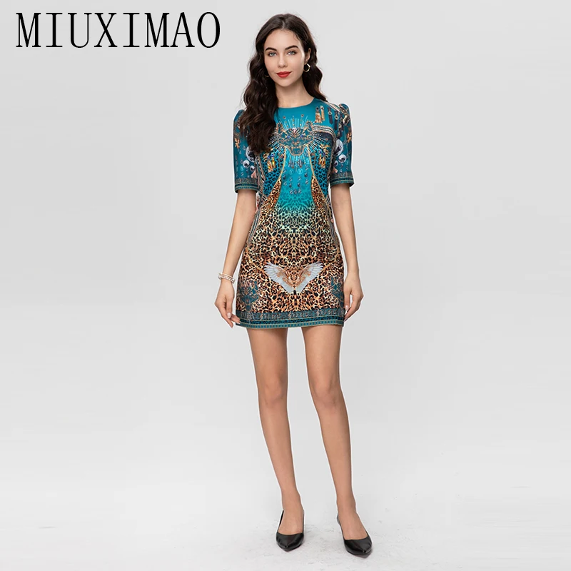 MIUXIMAO 2023 High Quality Spring&Summer Elegant Dress Short Sleeve O-Neck Leopard Print Fashion Mini Dress Women Vestides
MIUXIMAO 2023 High Quality Spring&Summer Elegant Dress Short Sleeve O-Neck Leopard Print Fashion Mini Dress Women Vestides