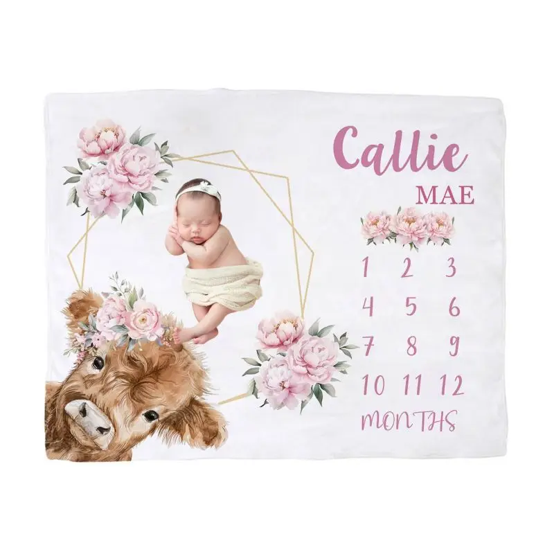 VIKAMA Highland Cow Floral Baby Milestone Blanket, Watercolor Pink Peony Newborn Photo Mat for Girls Nursery Decor
VIKAMA Highland Cow Floral Baby Milestone Blanket, Watercolor Pink Peony Newborn Photo Mat for Girls Nursery Decor
