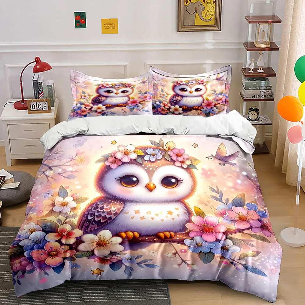 3pcs Cute owl with floral crown Print Bedding Set 1 Duvet Cover 2 Pillowcases for Adult and Children Luxury Gift Full Size
3pcs Cute owl with floral crown Print Bedding Set 1 Duvet Cover 2 Pillowcases for Adult and Children Luxury Gift Full Size