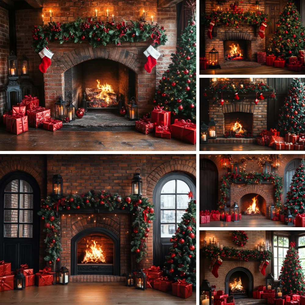 Rustic Red Brick Fireplace Christmas Backdrop Burning Hearth Pine Garland Window Vintage Lantern Red Gift Box Background
Rustic Red Brick Fireplace Christmas Backdrop Burning Hearth Pine Garland Window Vintage Lantern Red Gift Box Background