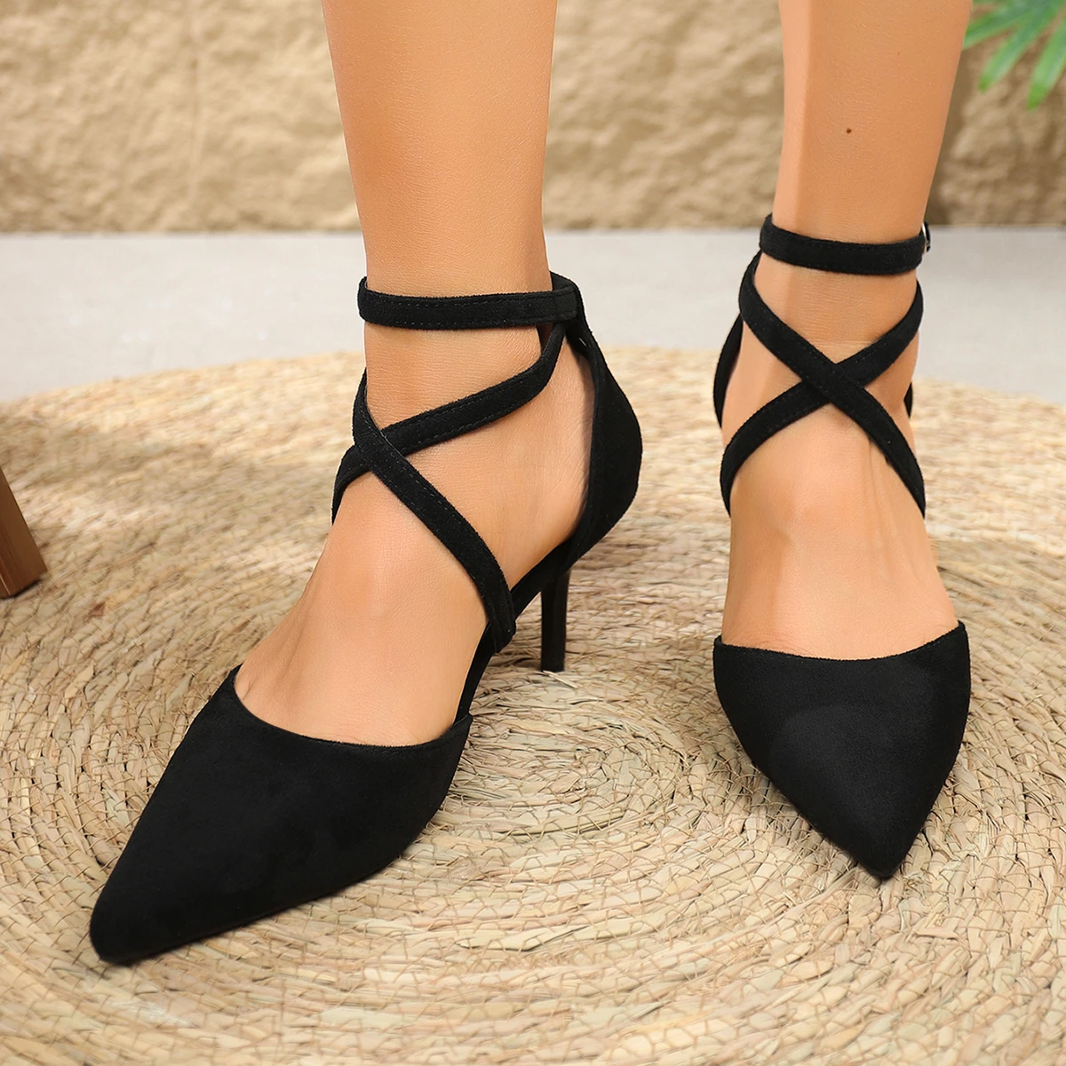 Spring Summer Women Black Suede Stiletto Heel Pumps Pointed Toe Criss Cross Ankle Strap Cut Out Elegant Office Party Dress Shoes
Spring Summer Women Black Suede Stiletto Heel Pumps Pointed Toe Criss Cross Ankle Strap Cut Out Elegant Office Party Dress Shoes