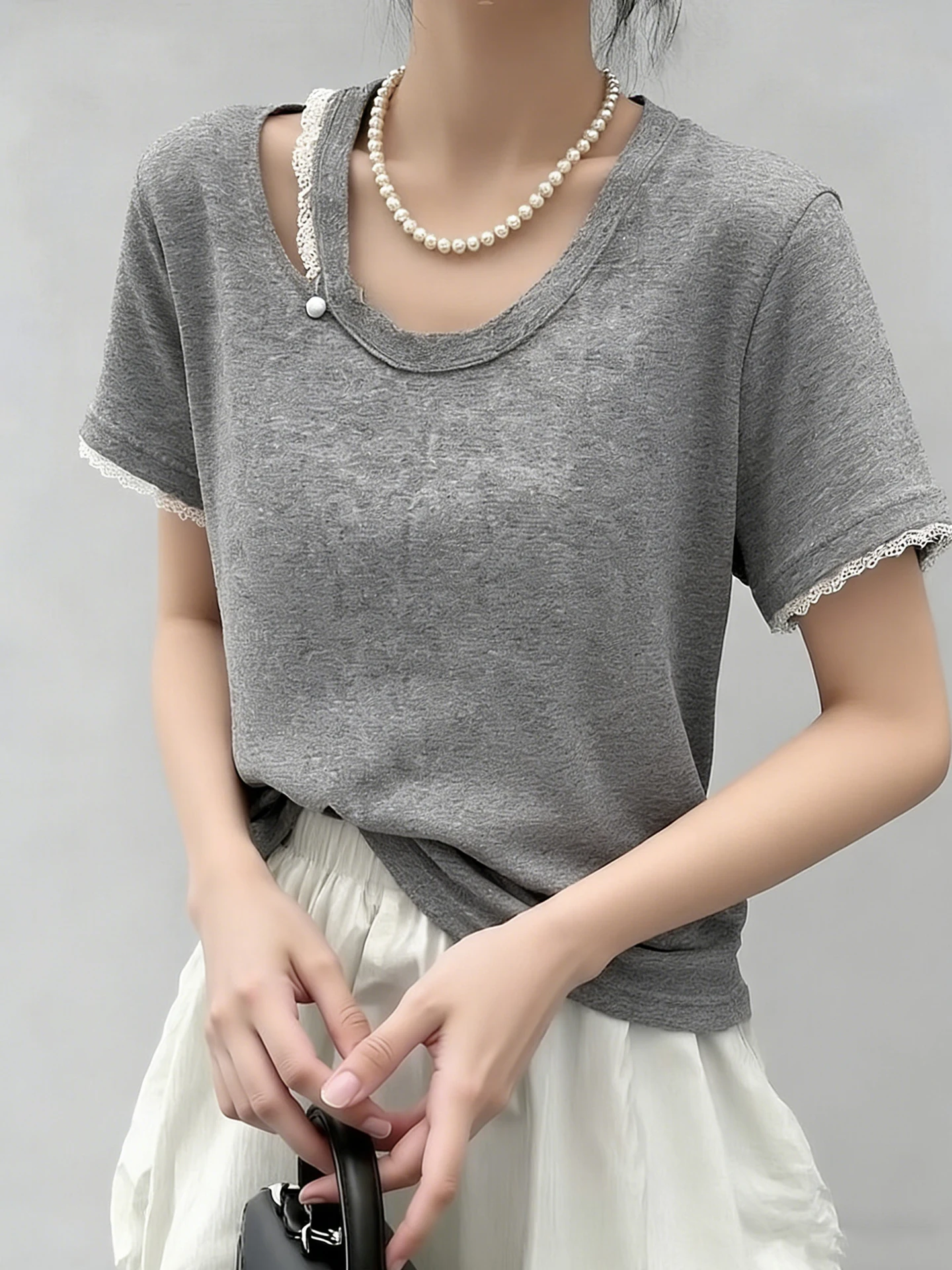 Lace Splicing Design Loose Casual Short Sleeve T-Shirt Women's Overhead Summer Fashion Korean Style round Neck Top
Lace Splicing Design Loose Casual Short Sleeve T-Shirt Women's Overhead Summer Fashion Korean Style round Neck Top
