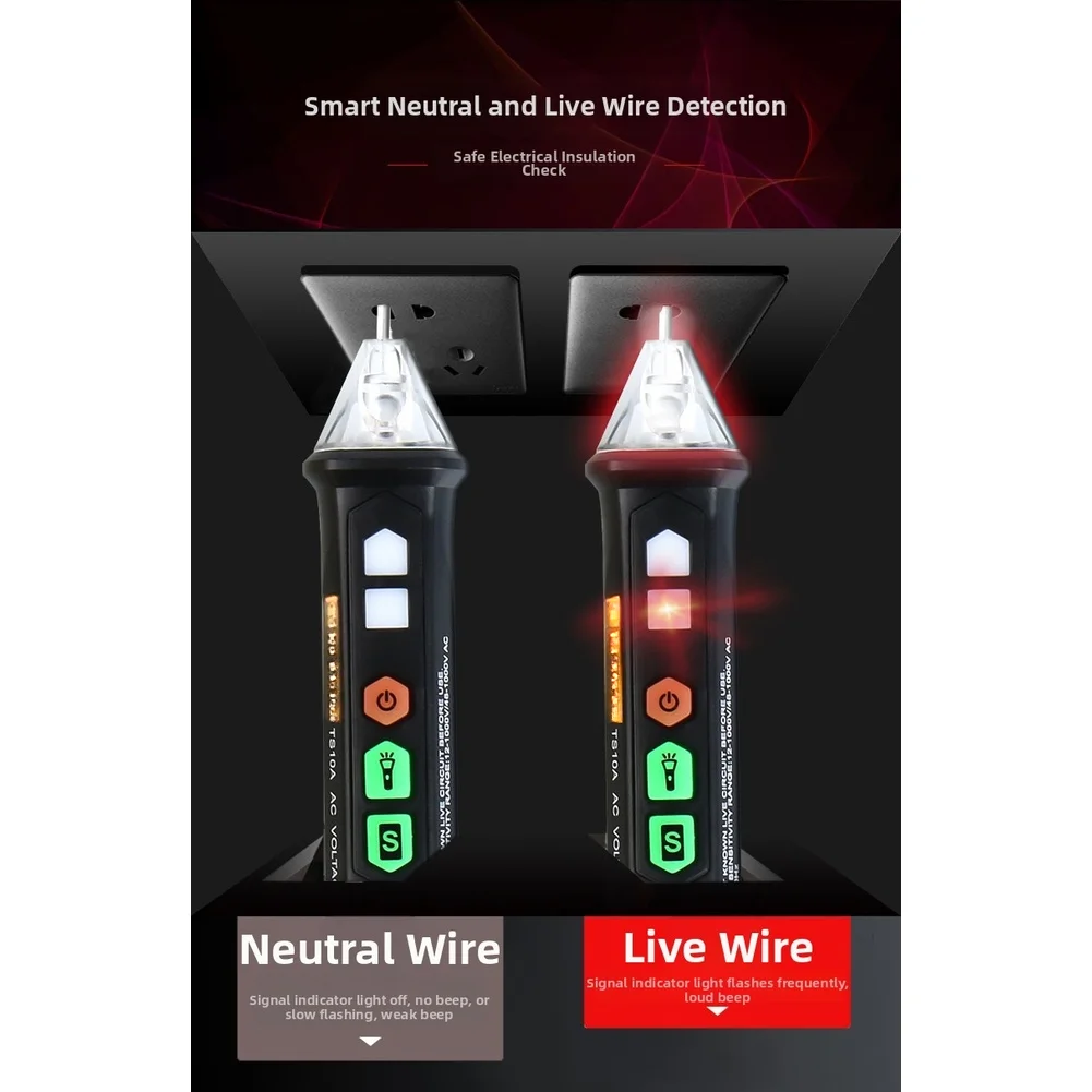 TS10A Digital Non-Contact Voltage Tester Pen for Safe Live Wire Detection AC 12V to 1000V with Flashlight Function
TS10A Digital Non-Contact Voltage Tester Pen for Safe Live Wire Detection AC 12V to 1000V with Flashlight Function