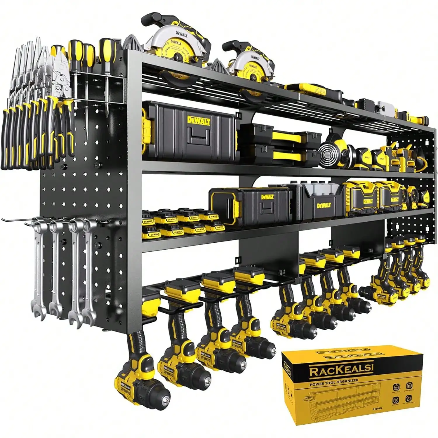49" W Large Power Tool Organizer Wall Mount, 4 Layer Heavy Duty Metal Tool Storage Rack With 12 Drills Holder, Utility Racks For
49" W Large Power Tool Organizer Wall Mount, 4 Layer Heavy Duty Metal Tool Storage Rack With 12 Drills Holder, Utility Racks For