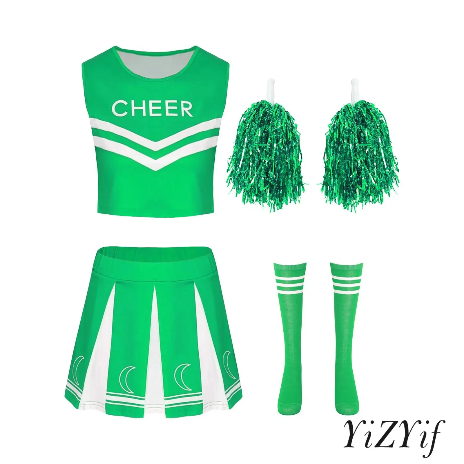 Women's Dance Competition Outfit Letter Print Top with Dynamic Pleated Skirt Socks Hanf-held Hand Flowers Cheerleading Set
Women's Dance Competition Outfit Letter Print Top with Dynamic Pleated Skirt Socks Hanf-held Hand Flowers Cheerleading Set