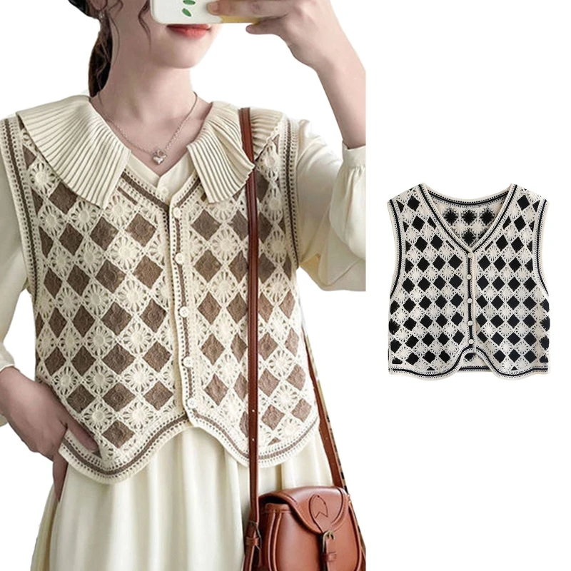Women's Knitwear Tops Diamond Sleeveless Sweater Vest Fall V Neck Button-down Crochet Waistcoat for Daily School
Women's Knitwear Tops Diamond Sleeveless Sweater Vest Fall V Neck Button-down Crochet Waistcoat for Daily School