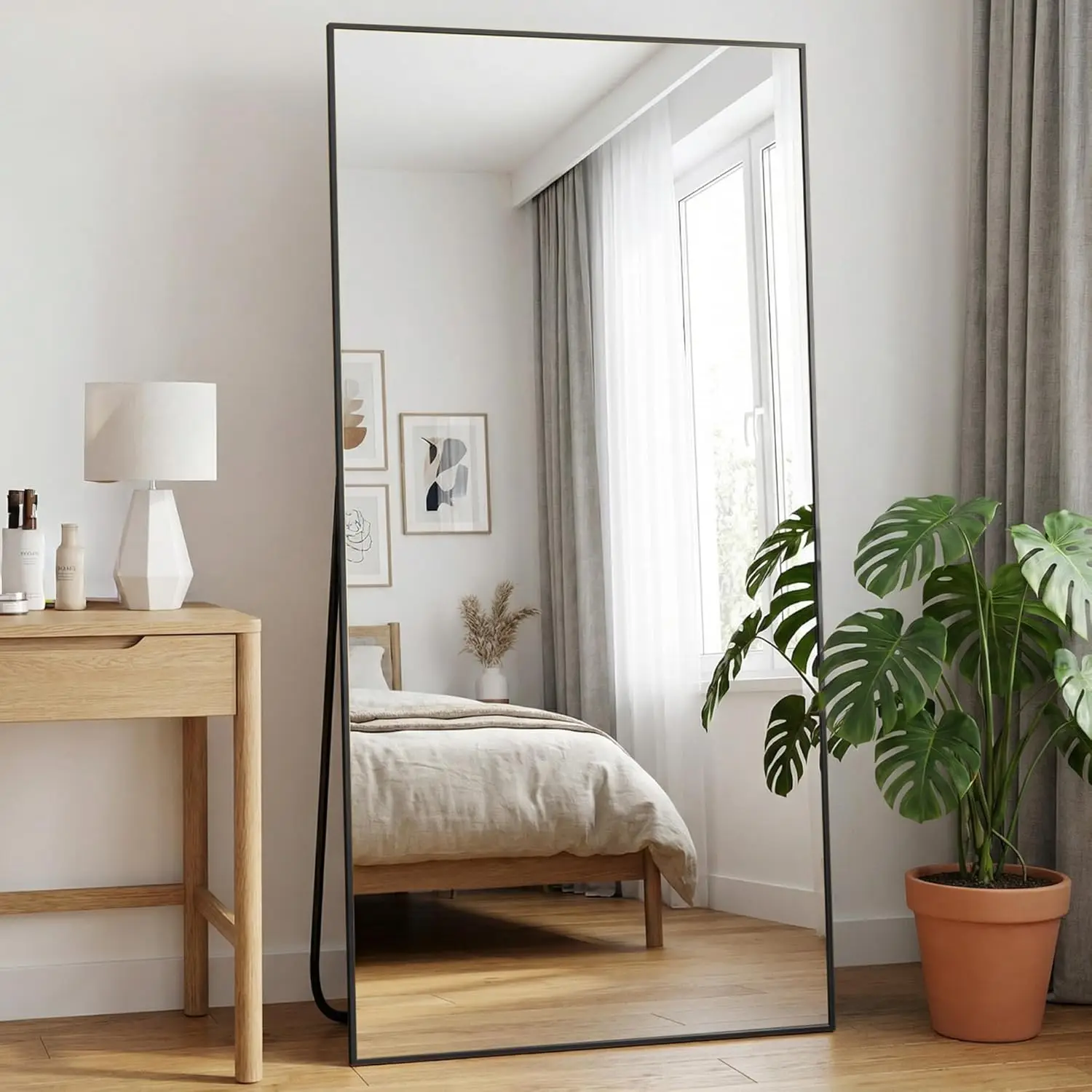 75x36 Inch Full Body Mirror with Stand, Aluminum Frame for Bedroom Living Room, Black
75x36 Inch Full Body Mirror with Stand, Aluminum Frame for Bedroom Living Room, Black