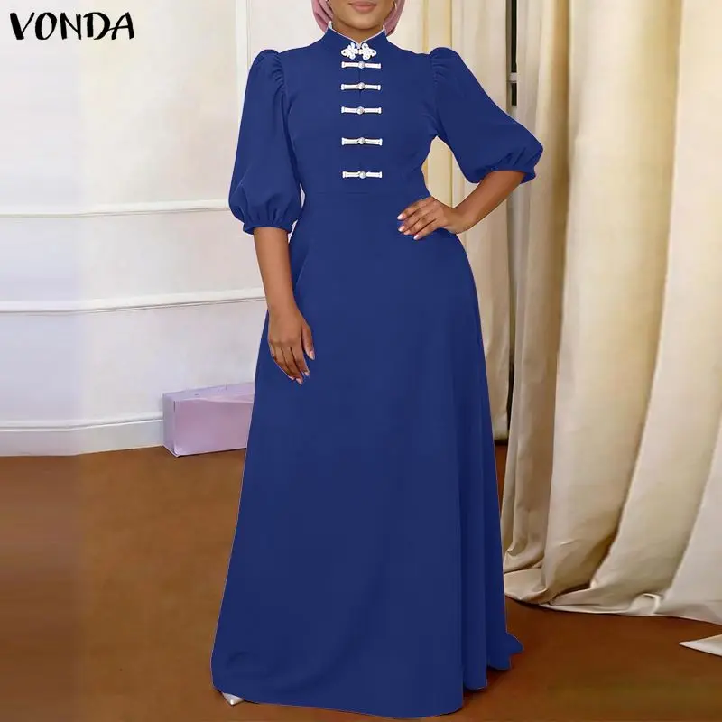 VONDA Fashion Summer Women Plus Size Dresses Stand Collar Half Sleeve Vestidos A-line Puff Sleeve Long Maxi Dress Streetwear
VONDA Fashion Summer Women Plus Size Dresses Stand Collar Half Sleeve Vestidos A-line Puff Sleeve Long Maxi Dress Streetwear