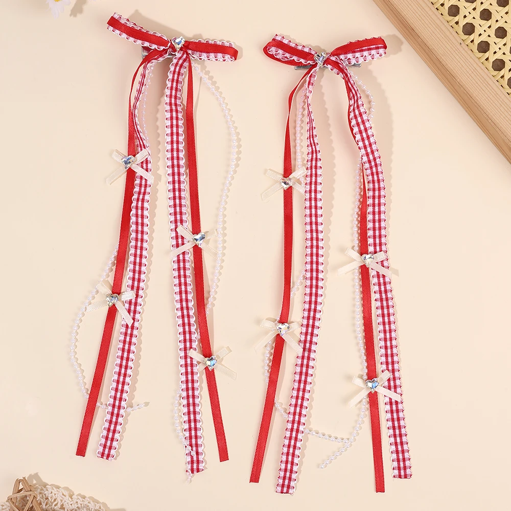 2Pcs Y2k Ribbon Bow Hair Clips For Girls Heart Rhinestone Pearls Hairpins Long Tassel Plaid Barrette Women Fashion Accessories
2Pcs Y2k Ribbon Bow Hair Clips For Girls Heart Rhinestone Pearls Hairpins Long Tassel Plaid Barrette Women Fashion Accessories