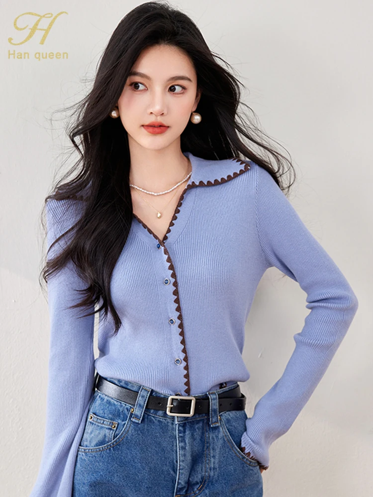 H Han Queen New Chic Cardigan Sweaters Single-Breasted Outerwears Autumn Korean Knitwear Loose Vintage Casual Women's Sweater
H Han Queen New Chic Cardigan Sweaters Single-Breasted Outerwears Autumn Korean Knitwear Loose Vintage Casual Women's Sweater