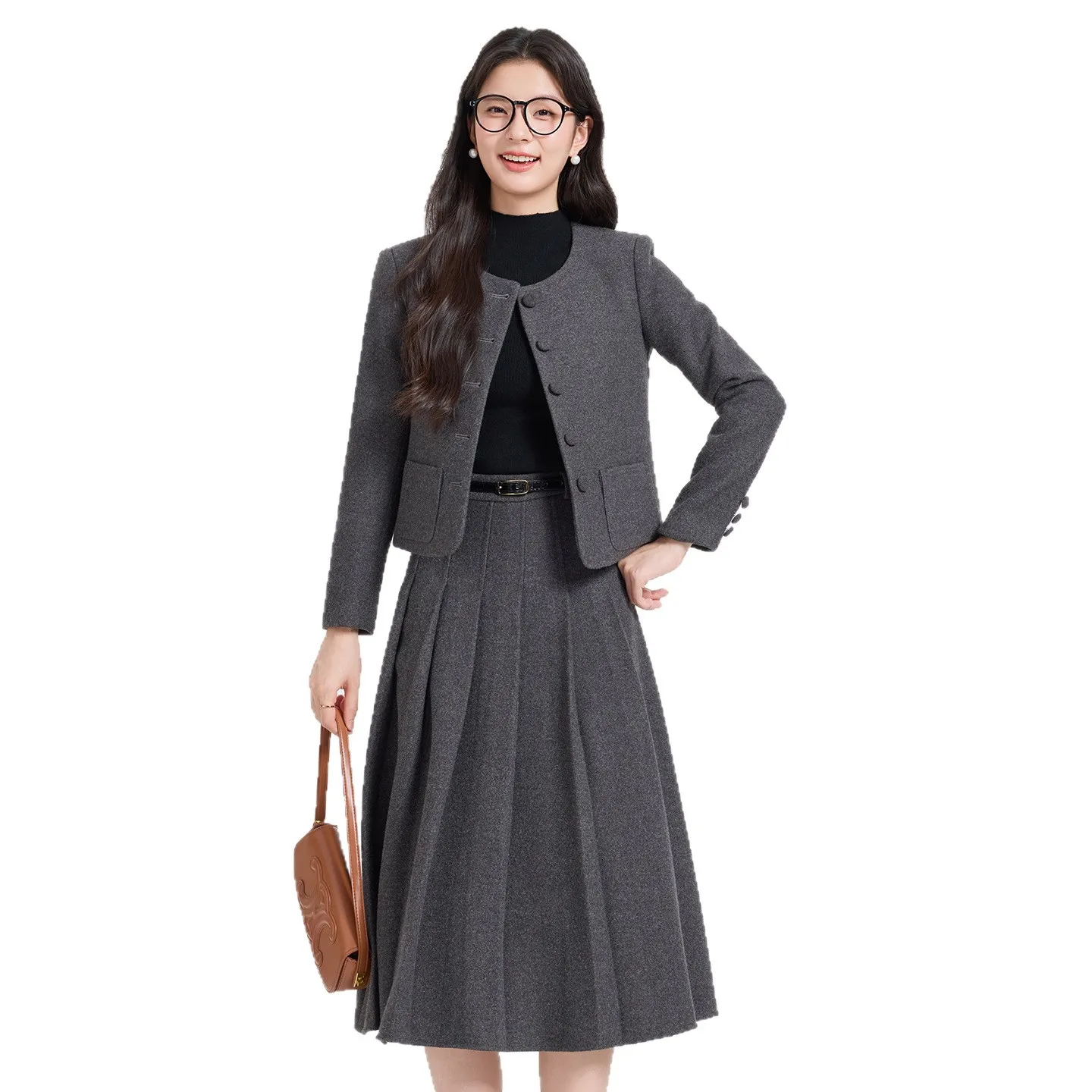 Женский твидовый комплект из двух предметов, однобортный короткий жакет с длинными рукавами и плиссированной юбкой трапециевидной формы, осенне-зимний комплект женской одежды
Женский твидовый комплект из двух предметов, однобортный короткий жакет с длинными рукавами и плиссированной юбкой трапециевидной формы, осенне-зимний комплект женской одежды