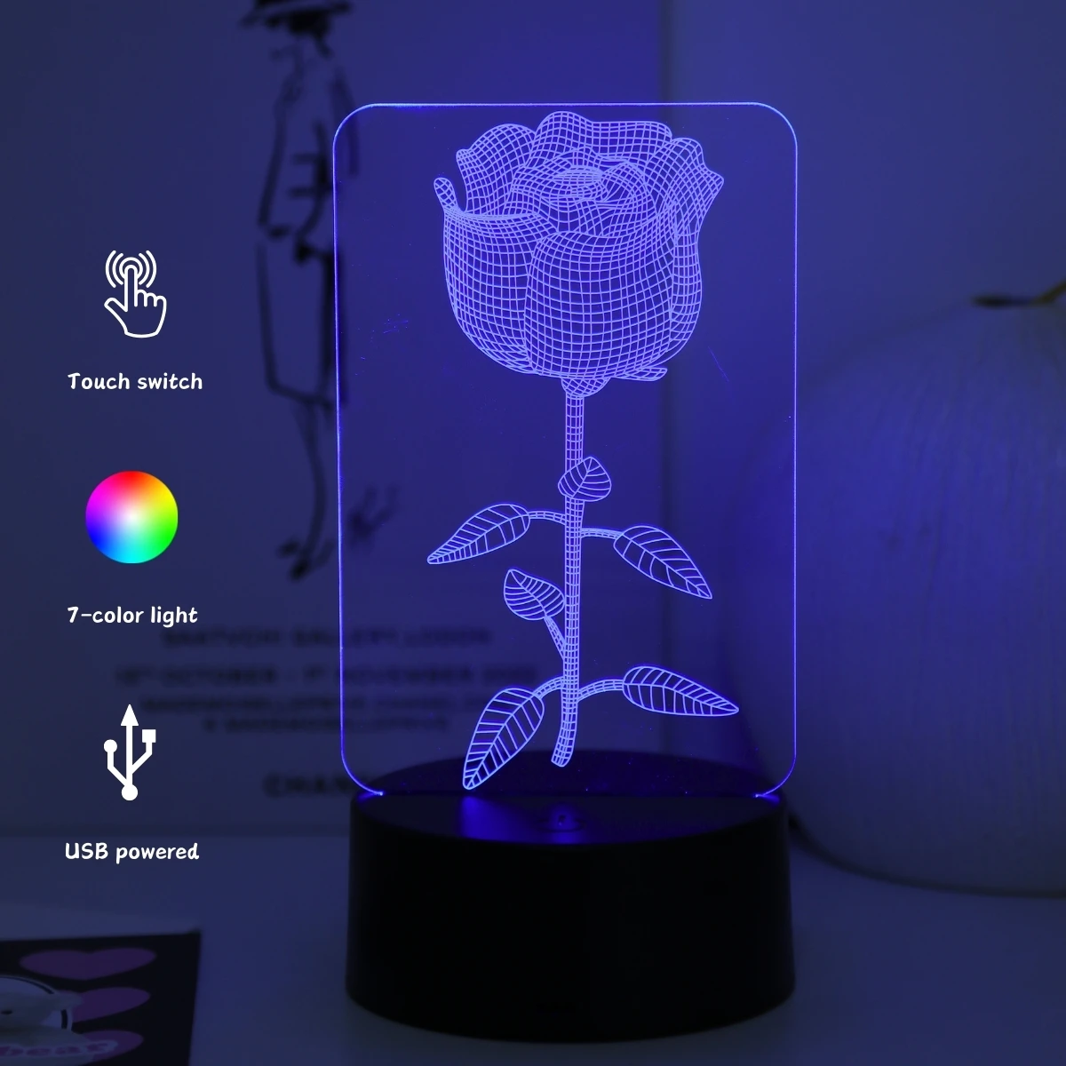 3D rose illusion night light, USB powered perfect birthday and holiday gift, bedroom desktop decoration night light
3D rose illusion night light, USB powered perfect birthday and holiday gift, bedroom desktop decoration night light