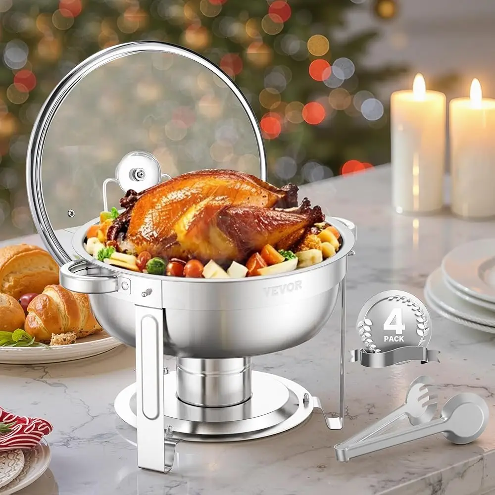 Chafing Dish Buffet Set, 5 Qt 4 Pack, Stainl Steel Chafer With 4 Full Size Pan, Round Catering Warmer Server With Glass Lid
Chafing Dish Buffet Set, 5 Qt 4 Pack, Stainl Steel Chafer With 4 Full Size Pan, Round Catering Warmer Server With Glass Lid