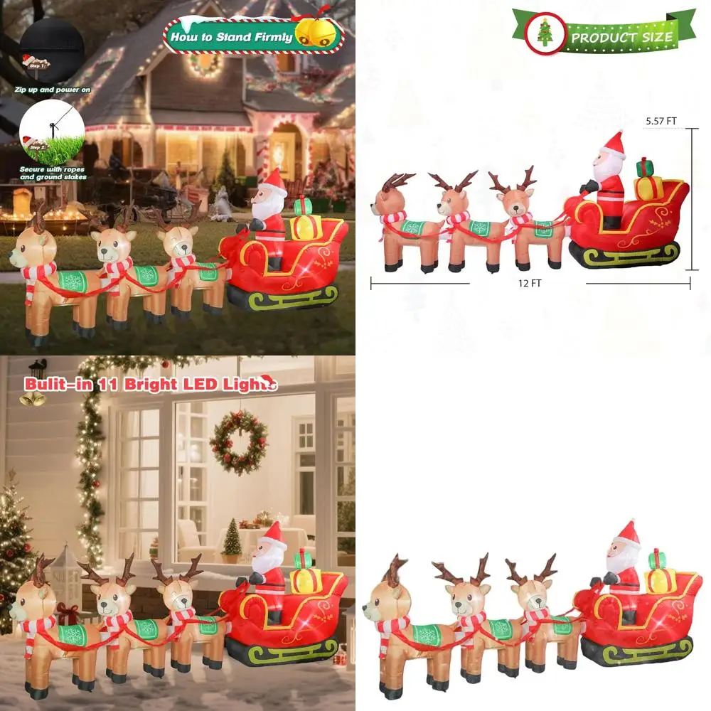 12-Foot Tall Santa Sleigh Reindeer Inflatable with LED Lights for Outdoor Holiday Yard Decoration
12-Foot Tall Santa Sleigh Reindeer Inflatable with LED Lights for Outdoor Holiday Yard Decoration