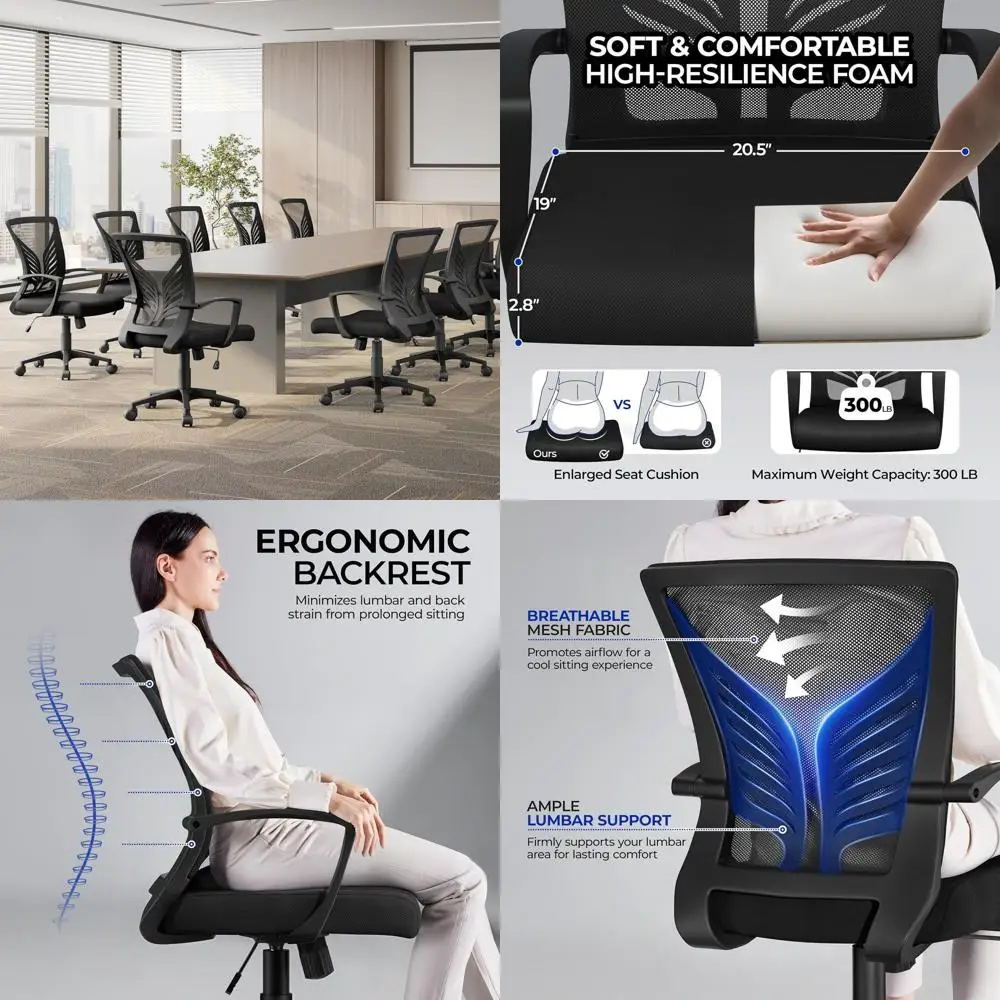 Ergonomic Mid-Back Office Chair with Lumbar Support and Adjustable Height, Black
Ergonomic Mid-Back Office Chair with Lumbar Support and Adjustable Height, Black