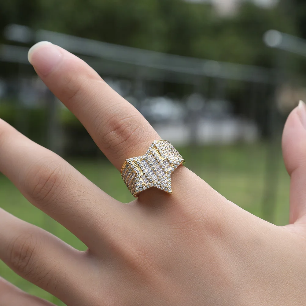 Hot selling hip-hop rap three-dimensional pentagram ring in Europe and America, copper inlaid zircon trendy men's ring
Hot selling hip-hop rap three-dimensional pentagram ring in Europe and America, copper inlaid zircon trendy men's ring