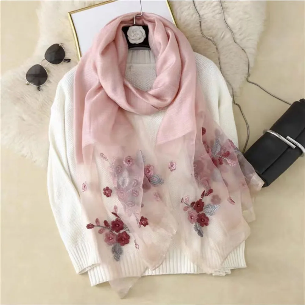 Summer Silk Wool Embroidered Scarf Luxury Satin Breathable Bandana Smooth Flower Evening Accessories Scarf Women
Summer Silk Wool Embroidered Scarf Luxury Satin Breathable Bandana Smooth Flower Evening Accessories Scarf Women