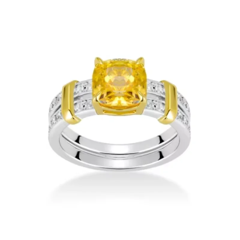 Bellux Original Design 925 Silver Synthetic Zircon Ring Gold Queen Yellow Diamond Square Four Claw Double Arm Fashion Rings
Bellux Original Design 925 Silver Synthetic Zircon Ring Gold Queen Yellow Diamond Square Four Claw Double Arm Fashion Rings