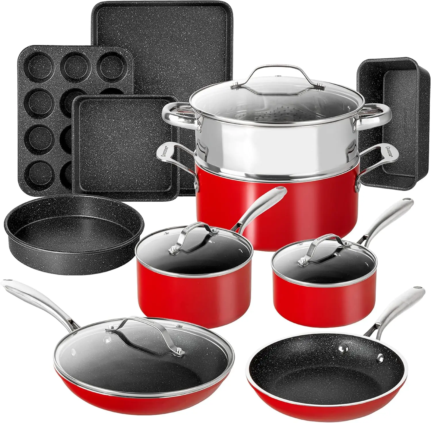 Ultra Durable Pots and Pans for Cooking with Nonstick Coating, Dishwasher Stovetop & Oven Safe, Healthy & Toxin Free
Ultra Durable Pots and Pans for Cooking with Nonstick Coating, Dishwasher Stovetop & Oven Safe, Healthy & Toxin Free