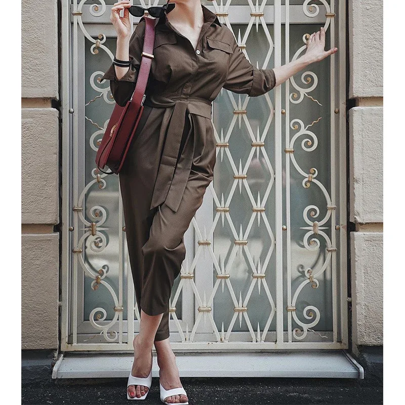 Early Autumn Brown ell Button Belted One-Piece Pants Nine Points White Enhancing Workwear Lightweight Ladies Trousers
Early Autumn Brown ell Button Belted One-Piece Pants Nine Points White Enhancing Workwear Lightweight Ladies Trousers