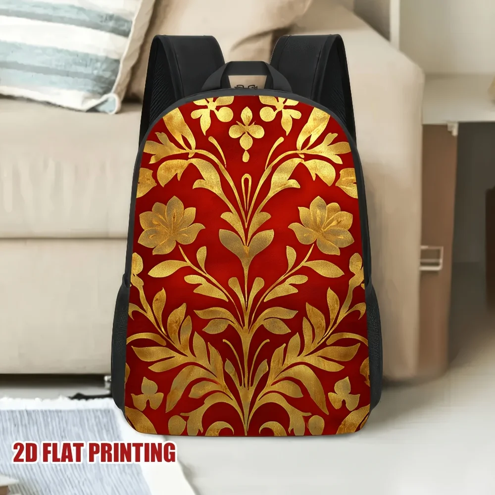 1 red and gold floral print backpack - lightweight with zipper closure, gold hardware and Chinese style pattern
1 red and gold floral print backpack - lightweight with zipper closure, gold hardware and Chinese style pattern