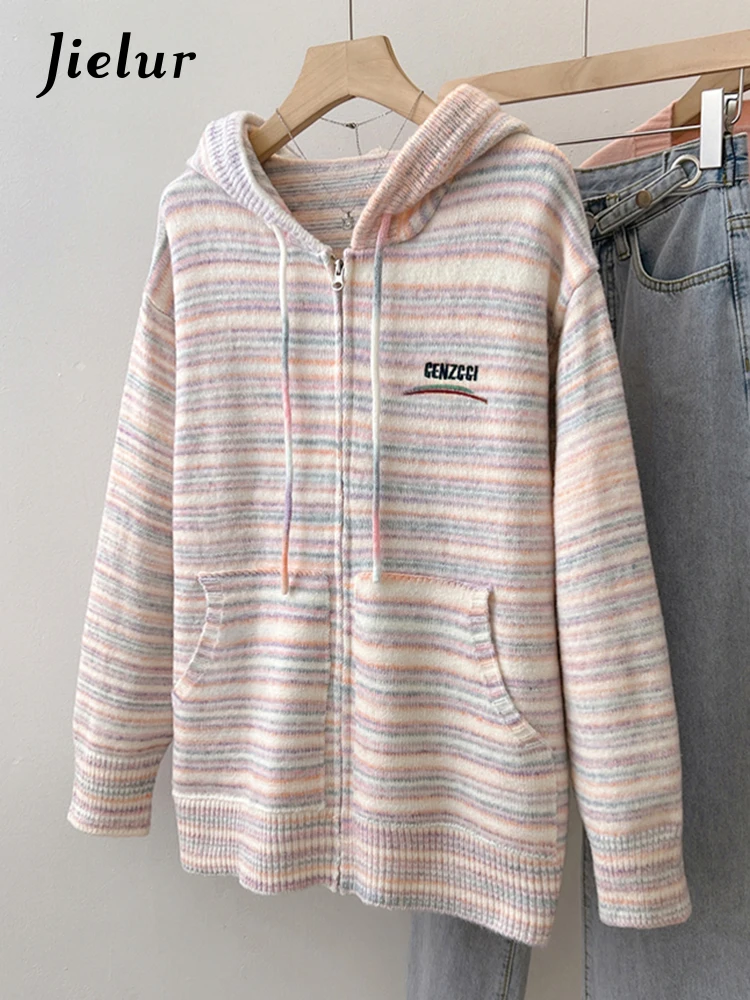 Jielur Vintage Hooded Drawstring Stripe Women Cardigan Chic Zipper Pockets Fashion Loose Casual Slim Spell Color Female Cardigan
Jielur Vintage Hooded Drawstring Stripe Women Cardigan Chic Zipper Pockets Fashion Loose Casual Slim Spell Color Female Cardigan
