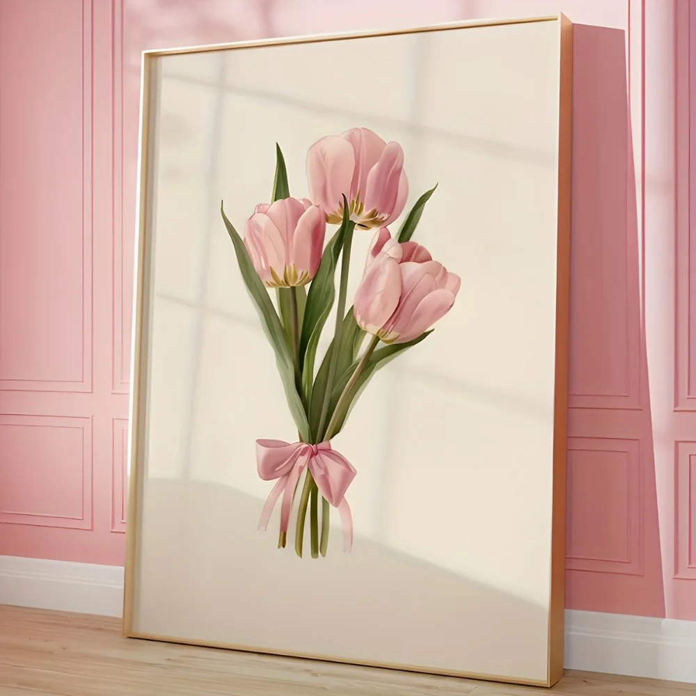 1pc Frameless Pink Tulip Bouquet with Bow,Retro Style Canvas Painting Poster,for Bedroom and Living Room Floral Wall Art Decor
1pc Frameless Pink Tulip Bouquet with Bow,Retro Style Canvas Painting Poster,for Bedroom and Living Room Floral Wall Art Decor