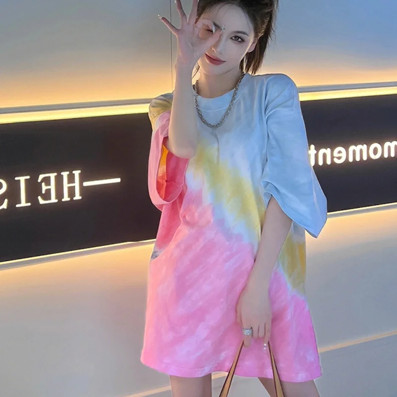 Pink Tie Dye Short Sleeve T Shirt for Women's Summer New O-neck All-match Sweet Tops Tees Korean Fashion Y2K Women Clothing
Pink Tie Dye Short Sleeve T Shirt for Women's Summer New O-neck All-match Sweet Tops Tees Korean Fashion Y2K Women Clothing