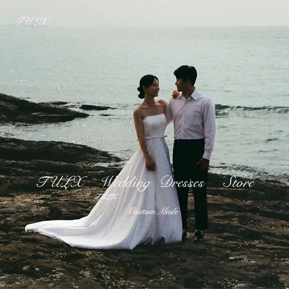TULX Elegant Strapless Bow Soft Satin Beaches Photoshoot Korea Wedding Dresses Long Train Women Bridal Gowns Corset Custom Made
TULX Elegant Strapless Bow Soft Satin Beaches Photoshoot Korea Wedding Dresses Long Train Women Bridal Gowns Corset Custom Made