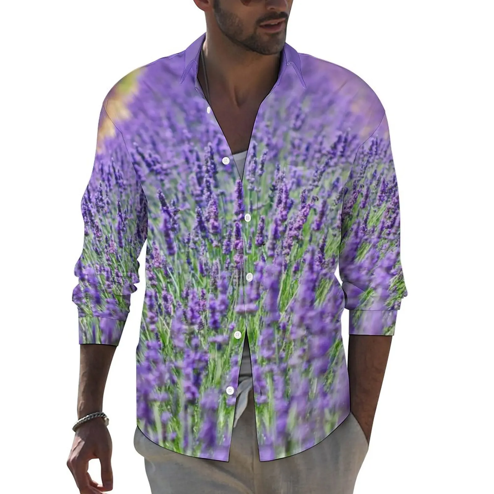 Fields of Lavender Street Casual Shirt Male Purple Flowers Print Shirt Spring Retro Blouses Long Sleeve Design Oversize Tops
Fields of Lavender Street Casual Shirt Male Purple Flowers Print Shirt Spring Retro Blouses Long Sleeve Design Oversize Tops