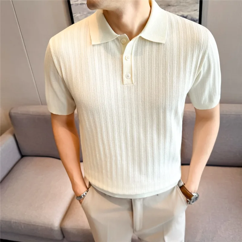 High Elasticity Men Knitted Polo Shirt Summer Lightweight Breathable Loose Casual Top Striped Short Sleeved T-shirt Men Clothing
High Elasticity Men Knitted Polo Shirt Summer Lightweight Breathable Loose Casual Top Striped Short Sleeved T-shirt Men Clothing