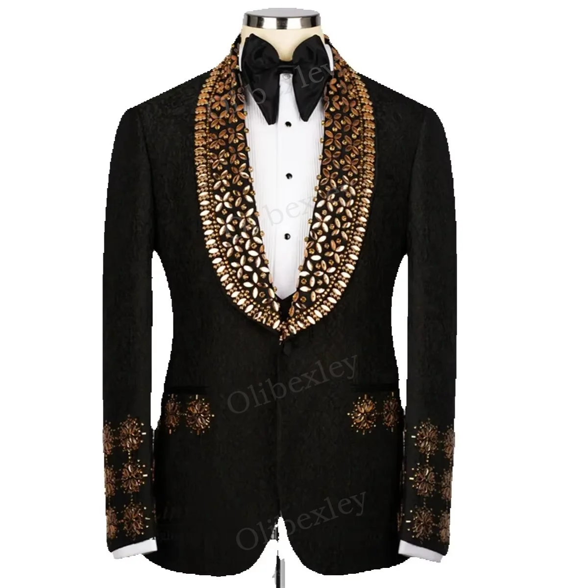 Customized Men's Slim Fit Tuxedo 2-Piece Suit with Golden Beaded Crystals for Wedding Prom Business Fashion High Quality
Customized Men's Slim Fit Tuxedo 2-Piece Suit with Golden Beaded Crystals for Wedding Prom Business Fashion High Quality