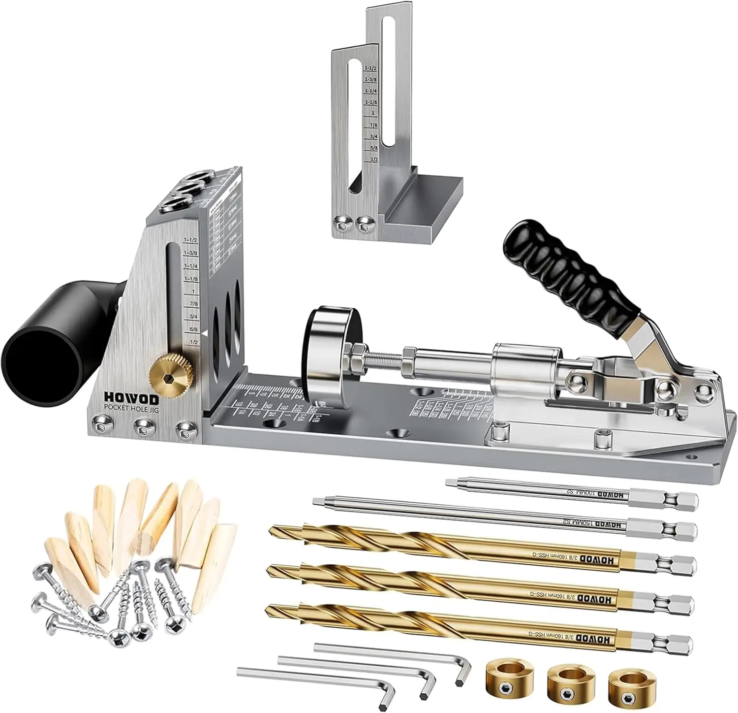 Pocket Hole Jig Kit, Professional Metal Pocket Screw Jig System with Detachable Vacuum Adapter, Sharp and Durable 3/8" Titanium
Pocket Hole Jig Kit, Professional Metal Pocket Screw Jig System with Detachable Vacuum Adapter, Sharp and Durable 3/8" Titanium