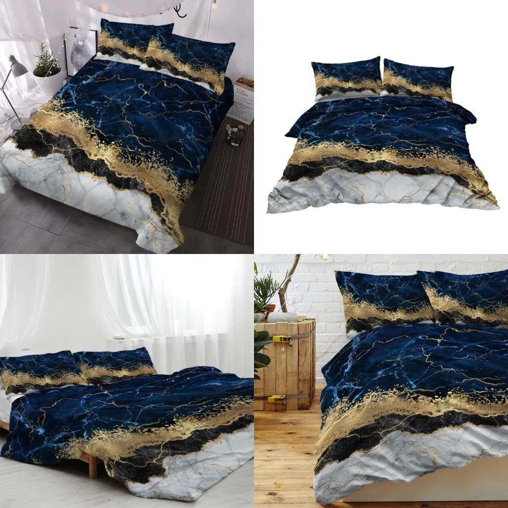 Elegant Blue and Gold Marble Design 3-Piece Bedding Set with Decorative Duvet Cover and Two Pillow Shams for Family Bed Decor
Elegant Blue and Gold Marble Design 3-Piece Bedding Set with Decorative Duvet Cover and Two Pillow Shams for Family Bed Decor