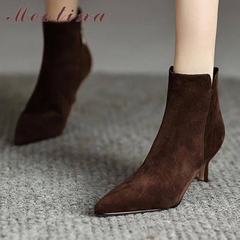 Meotina Women Genuine Leather Ankle Boots Pointed Toe Thin High Heels Zipper Short Boots Ladies Fashion Shoes Autumn Winter 40
Meotina Women Genuine Leather Ankle Boots Pointed Toe Thin High Heels Zipper Short Boots Ladies Fashion Shoes Autumn Winter 40