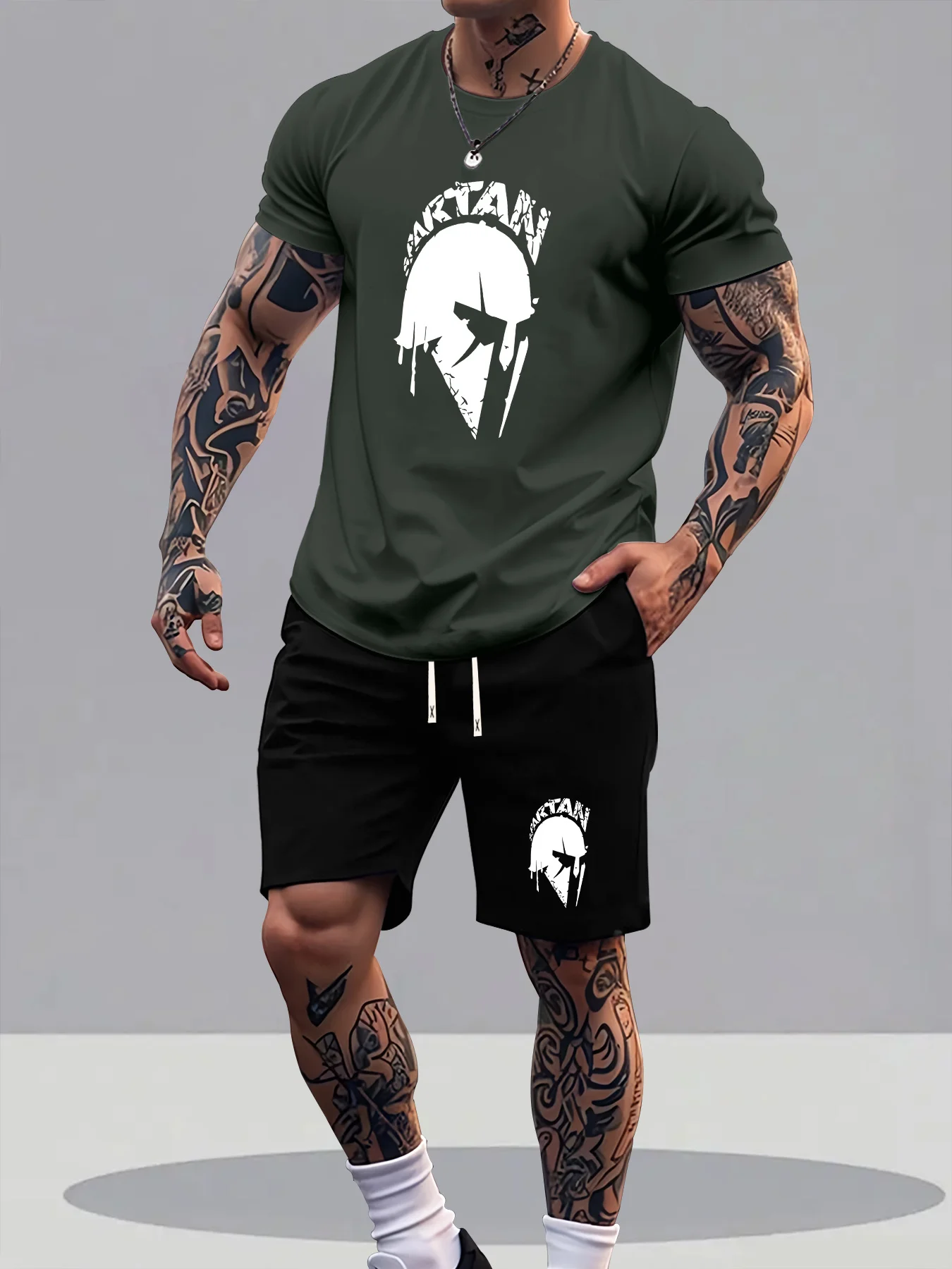 Модный мужской спортивный костюм с принтом Spartan: футболка и шорты для фитнеса, быстросохнущие, с коротким рукавом, с карманами, комплект из 2 предметов
Модный мужской спортивный костюм с принтом Spartan: футболка и шорты для фитнеса, быстросохнущие, с коротким рукавом, с карманами, комплект из 2 предметов