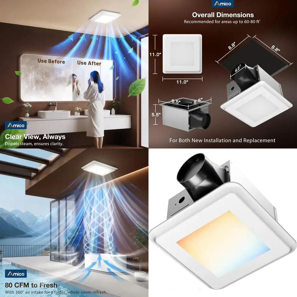 Ceiling Mounted Shower Bathroom Exhaust Fan with Light, 80cm, 0.9 Sones, 1000 Lumens, 5000K CCT, Easy Install, Adjustable Ventil
Ceiling Mounted Shower Bathroom Exhaust Fan with Light, 80cm, 0.9 Sones, 1000 Lumens, 5000K CCT, Easy Install, Adjustable Ventil