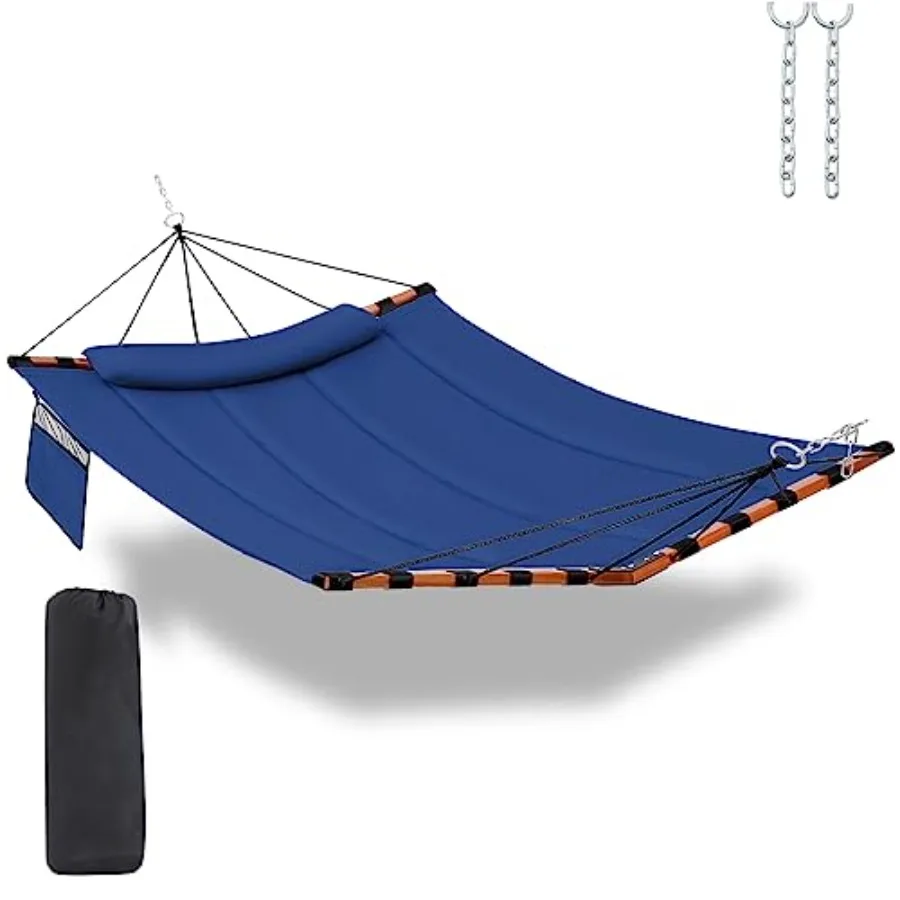 Outdoor 12ft 2-person hammock with hardwood spreader bar, navy blue nylon rope, 450lb capacity for patio, garden, backyard, bea
Outdoor 12ft 2-person hammock with hardwood spreader bar, navy blue nylon rope, 450lb capacity for patio, garden, backyard, bea
