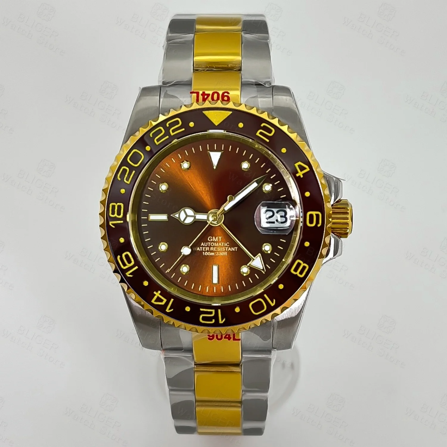 BLIGER 40mm Rootbeer NH34 Automatic GMT Men Watch Luxury Two Tone Gold Case Bracelet Brown Dial Luminous Sapphire Glass
BLIGER 40mm Rootbeer NH34 Automatic GMT Men Watch Luxury Two Tone Gold Case Bracelet Brown Dial Luminous Sapphire Glass