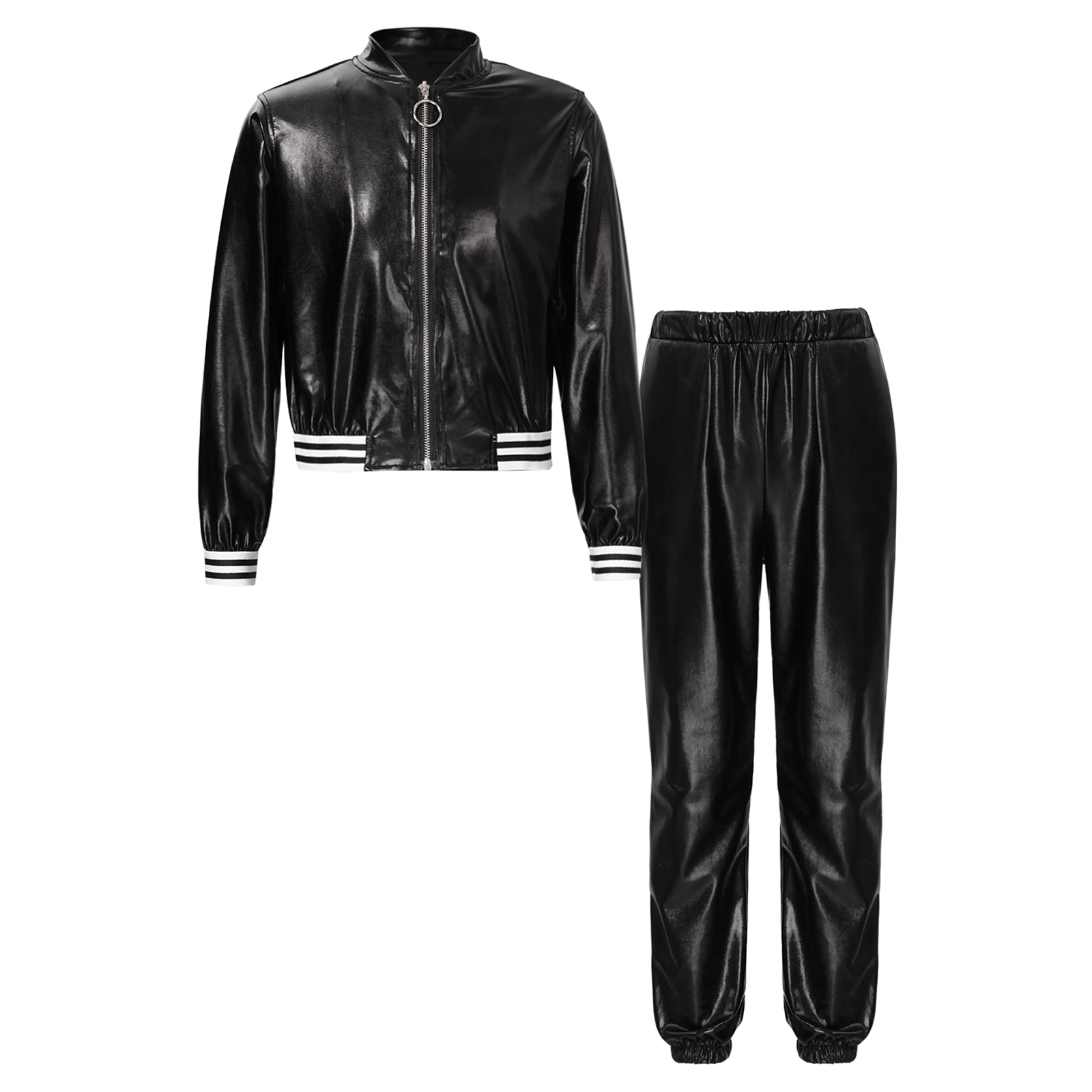 Teen Girls Metallic Long Sleeve Zipper Jacket with Pants Hip Hop Jazz Street Dance Performance Dancewear Streetwear Sportswear
Teen Girls Metallic Long Sleeve Zipper Jacket with Pants Hip Hop Jazz Street Dance Performance Dancewear Streetwear Sportswear