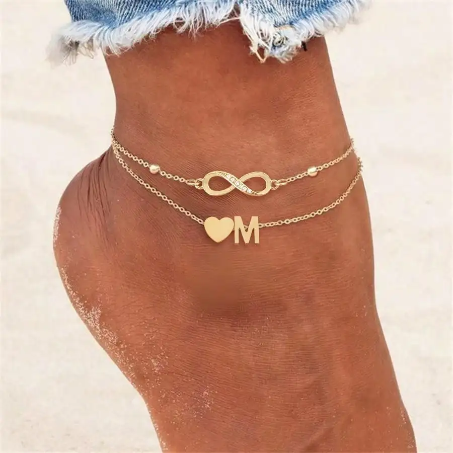 2Pcs/Set Fashion Infinite Symbol Heart Initial Golden Stainless Steel Bead Chain Anklet For Women
2Pcs/Set Fashion Infinite Symbol Heart Initial Golden Stainless Steel Bead Chain Anklet For Women