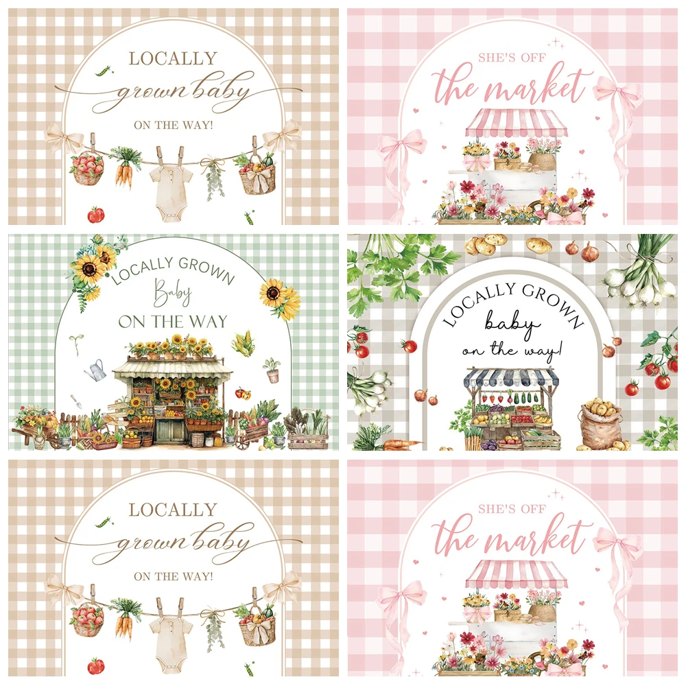 Locally Grown Baby Shower Backdrop Vegetables Fruits Kids Clothing Checker Grid Boy or Girl Gender Reveal Party Decor Background
Locally Grown Baby Shower Backdrop Vegetables Fruits Kids Clothing Checker Grid Boy or Girl Gender Reveal Party Decor Background