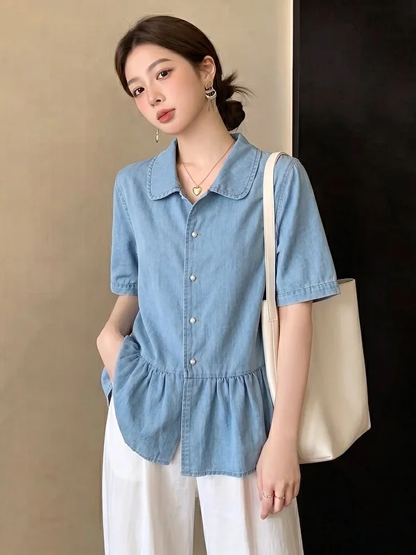 Light Blue Denim Short Sleeve Shirt Women's Regular Fit Summer New Style Big Size Sweet And Salty Top Thin Shoulder Korean Ve...
Light Blue Denim Short Sleeve Shirt Women's Regular Fit Summer New Style Big Size Sweet And Salty Top Thin Shoulder Korean Ve...